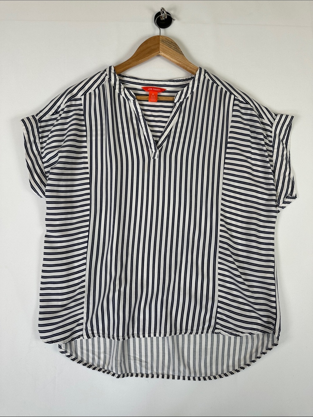 Joe Fresh Stripe Blouse Blue White Relaxed Fit Size M Coastal Classic Casual